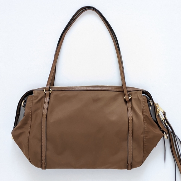 MZ Wallace Brown Nylon & Leather Trimmed Satchel Shoulder Bag With Pouch - Picture 6 of 16